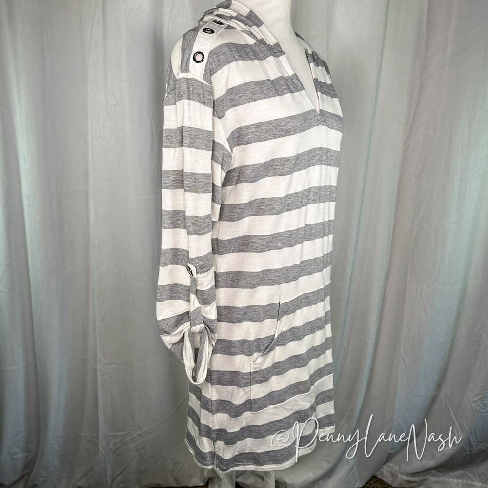 Sandiva Striped Pullover Terry Tunic Hoodie Gray/White - Picture 4 of 11